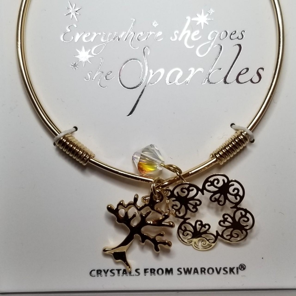 NEW CRYSTALE by L&J Tree Charm Bracelet w/ Swarovski Crystals